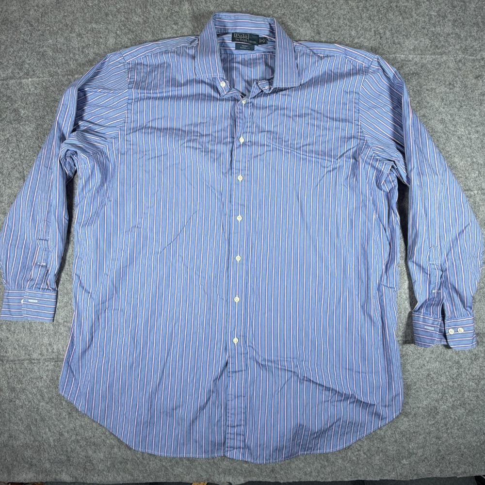 Polo Ralph Lauren Button Up Shirt 9 36/37 Tall Blue Striped Long Sleeve Regent